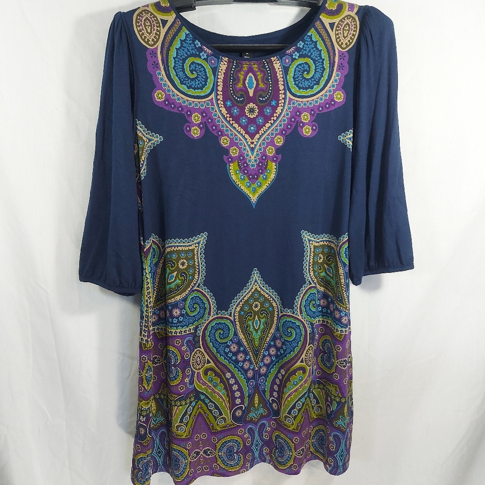 Cha-Cha Vente Paisley Blue 1/2 Sleeve Tunic Bathing Suit Cover, Small